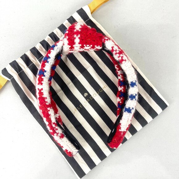 Lele Sadoughi Americana Boucle Knotted Headband Knit Red White Blue Preppy
